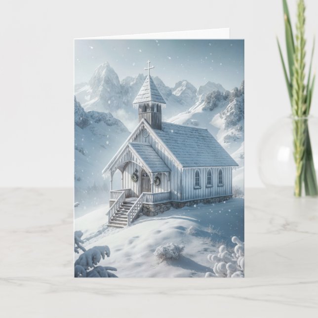 Tarjeta Festiva Capilla De Invierno En Las Montañas (Anverso)