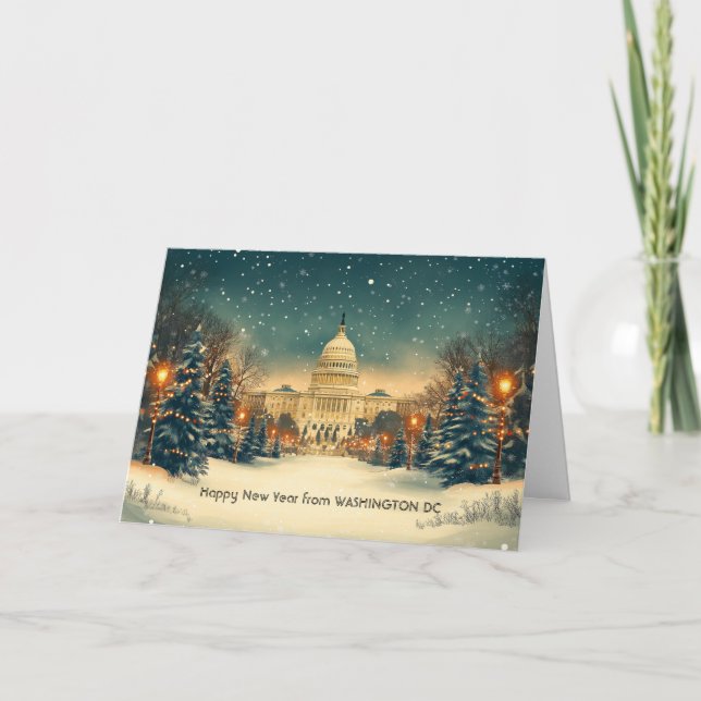 Tarjeta Festiva Capitolio estadounidense personalizado Año Nuevo e (Anverso)