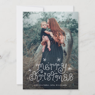 Tarjeta Festiva Caprichosa letra a mano Merry Christmas estrellada