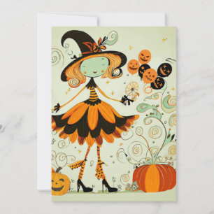 Tarjeta Festiva caprichoso/bruja/calabaza/otoño