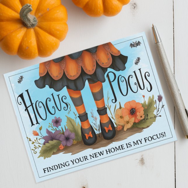 Tarjeta Festiva Caprichoso Hocus Pocus Marketing de Halloween (Hocus Pocus Real Estate Marketing Card)