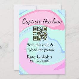 Tarjeta Festiva Capturar el amor añadir QR scan mármol azul rosa