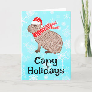 Tarjeta Festiva Capy Holidays Funny Capybara Santa Hat