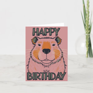 Tarjeta Festiva Capybara Happy Birday Pink Retro