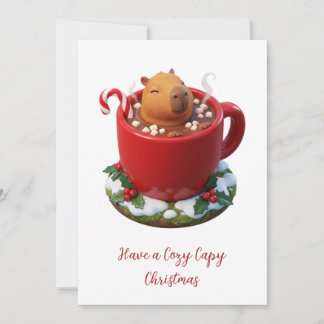 Tarjeta Festiva Capybara Navideño Acogedor Baño de Chocolate Calie