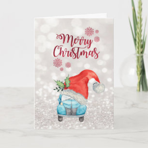 Tarjeta Festiva Car Santa Hat, Bokeh