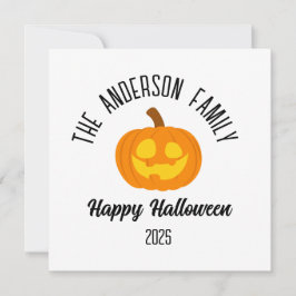 Tarjeta Festiva Cara de Calabaza Brillante de Halloween con Nombre