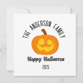 Tarjeta Festiva Cara de Calabaza Brillante de Halloween con Nombre
