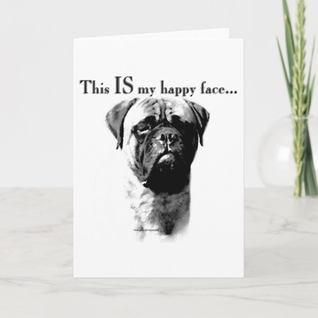 Tarjeta Festiva Cara feliz de Bullmastiff (Anverso)