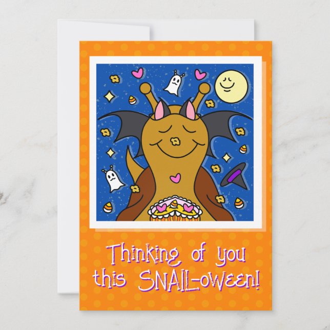 Tarjeta Festiva Caracol lindo con alas de barro Feliz Halloween (Anverso)