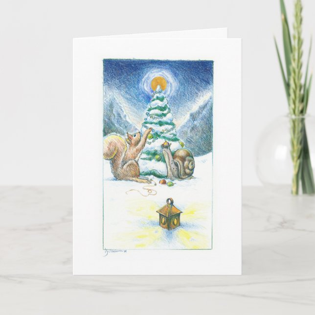 Tarjeta Festiva Caracol y ardilla III: Adornamiento (Anverso)