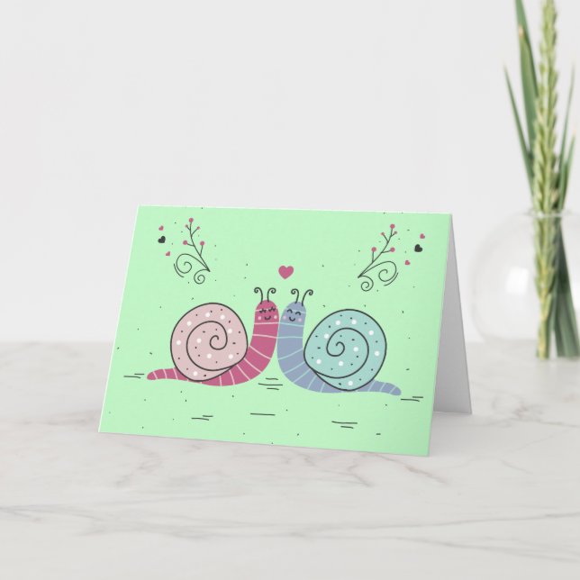 Tarjeta Festiva Caracoles enamorados (Anverso)