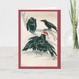 Tarjeta Festiva Caracteres corvid posando para Navidades