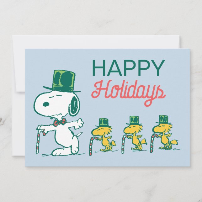 Tarjeta Festiva Caramelo de menta con sombrero de copa de Snoopy (Anverso)