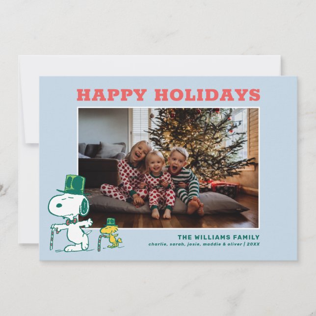 Tarjeta Festiva Caramelo de menta con sombrero de Snoopy (Anverso)