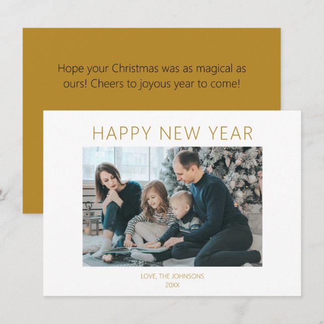 Tarjeta Festiva Caramelo Minimalista FELIZ AÑO NUEVO (Anverso / Reverso)