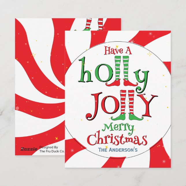 Tarjeta Festiva Caramelo Torbellino de Menta Holly Jolly Feliz Nav (Anverso / Reverso)