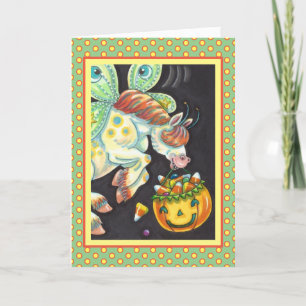 TARJETA FESTIVA CARAMELOS DE MAÍZ DE CABALLO VOLADOR DE HALLOWEEN