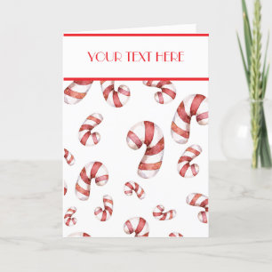 Tarjeta Festiva Caramelos Navideños Rojos Personalizados Acuarela