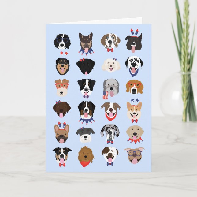 Tarjeta Festiva Caras De Perro Del 4 De Julio (Anverso)
