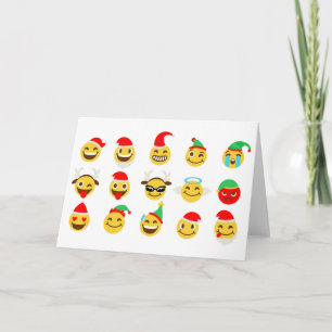 Tarjeta Festiva caras felices de emoji navideña