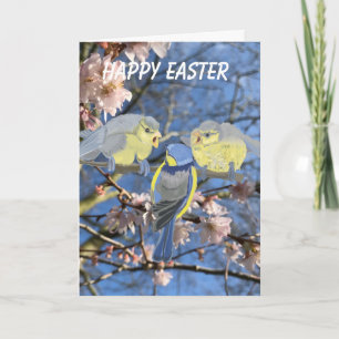 Tarjeta Festiva Carbonero azul madre y bebés Pascua