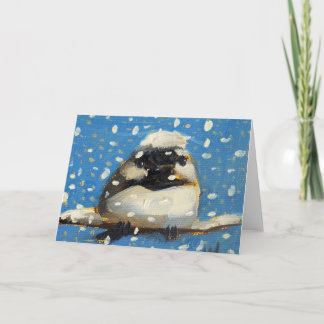 Tarjeta Festiva Carbonero Invernal con Copos de Nieve