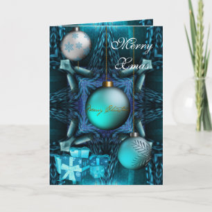 Tarjeta Festiva Card Merry Xmas Jade Blue Balls