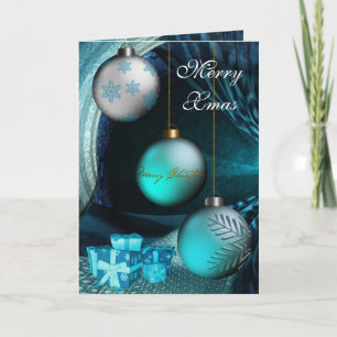 Tarjeta Festiva Card Merry Xmas Jade Blue Balls
