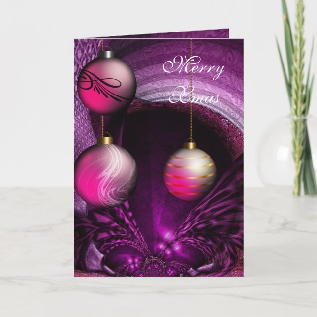 Tarjeta Festiva Card Merry Xmas Plum Pink Balls (Anverso)