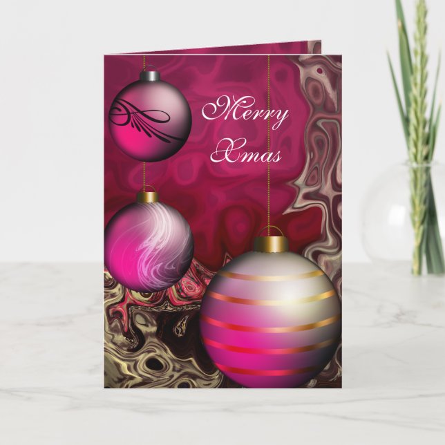 Tarjeta Festiva Card Merry Xmas Plum Pink Balls (Anverso)