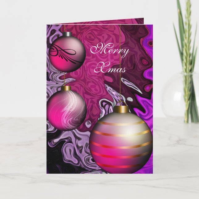 Tarjeta Festiva Card Merry Xmas Plum Pink Balls (Anverso)