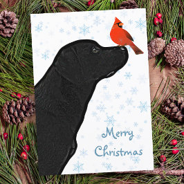 Tarjeta Festiva Cardenal de Navidades de Laboratorio Negro - Perro