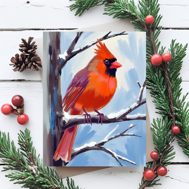 Tarjeta Festiva Cardenal rojo acuarela de invierno (Subido por el creador)