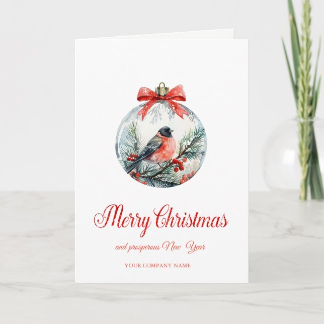 Tarjeta Festiva Cardenal rojo Bird Holly Berry Ball Navidades (Anverso)