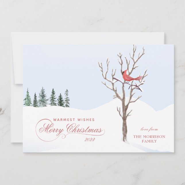 Tarjeta Festiva Cardenal rojo Bird Merry ChristmasFlat Holiday Car (Anverso)