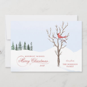 Tarjeta Festiva Cardenal rojo Bird Merry ChristmasFlat Holiday Car