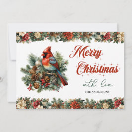 Tarjeta Festiva Cardenal rojo clásico tradicional retro vintage