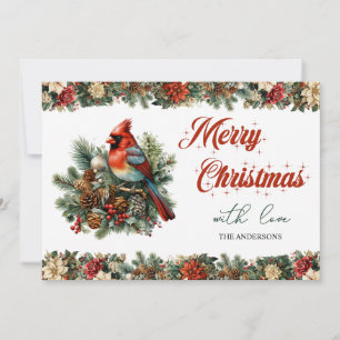 Tarjeta Festiva Cardenal rojo clásico tradicional retro vintage