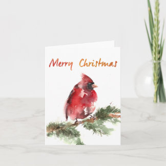 Tarjeta Festiva cardenal rojo de la acuarela de las Felices