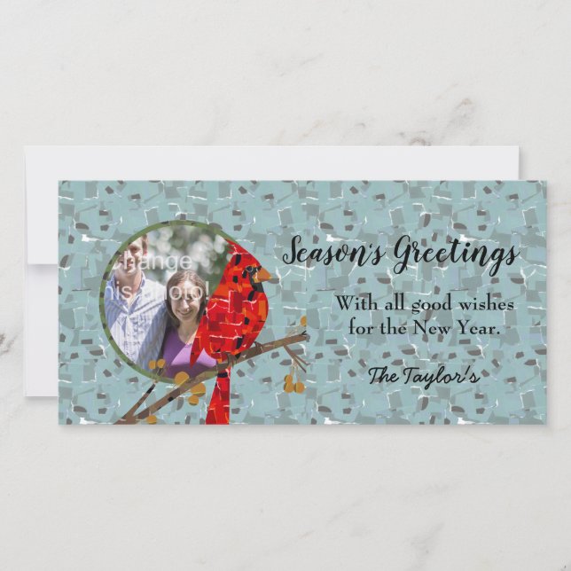 Tarjeta Festiva Cardenal Rojo, el pájaro de los Navidades (Anverso)