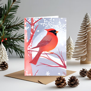 Tarjeta Festiva Cardenal Rojo   Hermosa Pintura de Acuarela