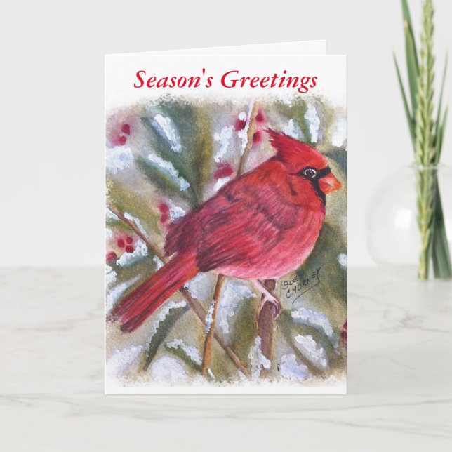 TARJETA FESTIVA CARDENAL ROJO HERMOSO (Anverso)