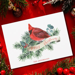 Tarjeta Festiva Cardenal rojo navidades