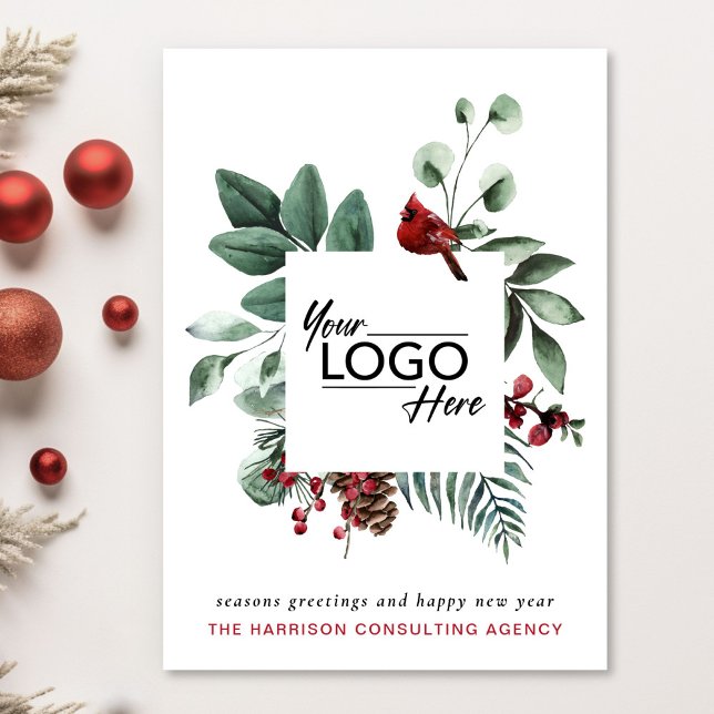 Tarjeta Festiva Cardenal rojo Navidades con logotipo empresarial (Spread the joy of the season and strengthen business relationships with our elegant holiday card)