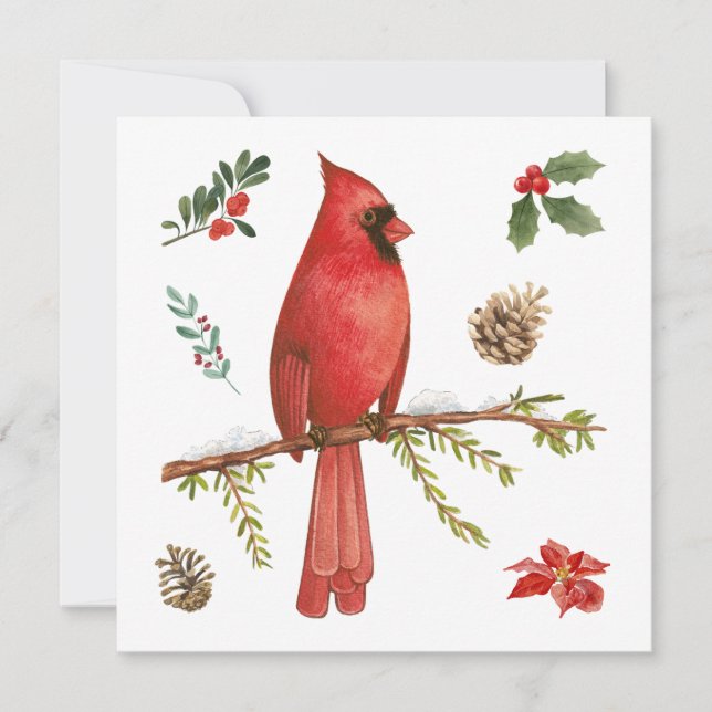 Tarjeta Festiva Cardenal rojo Navidades Ilustracion de la Naturale (Anverso)