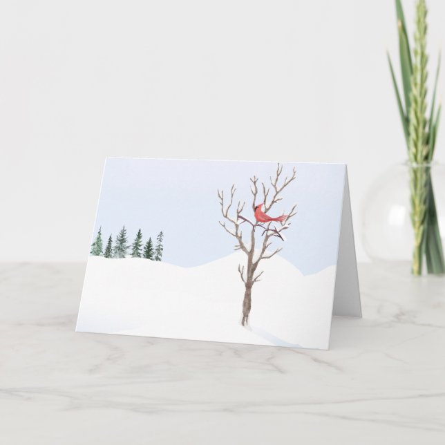 Tarjeta Festiva Cardenal Rojo Paz de Aves en la Tierra Feliz Navid (Anverso)