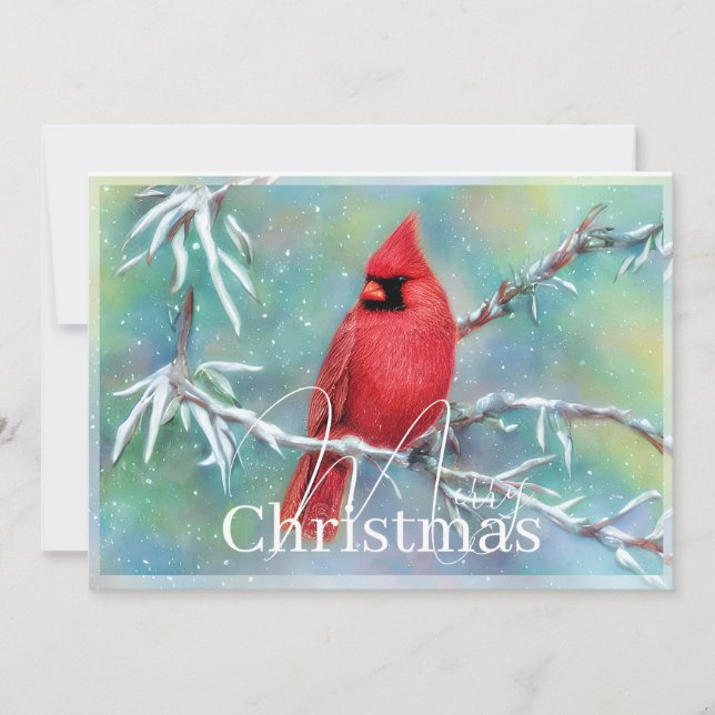 Tarjeta Festiva Cardenal sobre Navidades de presupuesto de ramas n (Anverso)