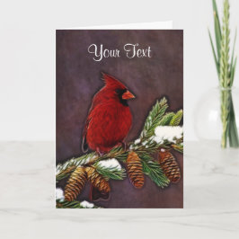 Tarjeta Festiva Cardenal y Pinecones