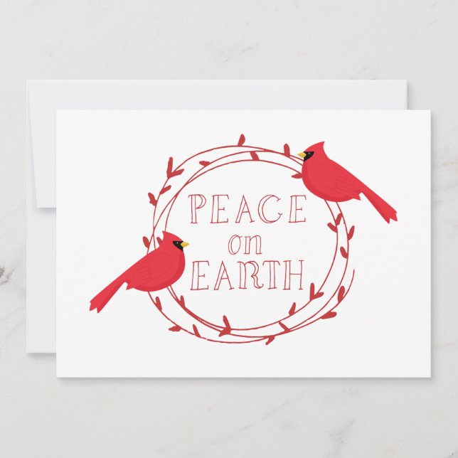 Tarjeta Festiva Cardenales de Navidades de la Paz en la Tierra (Anverso)